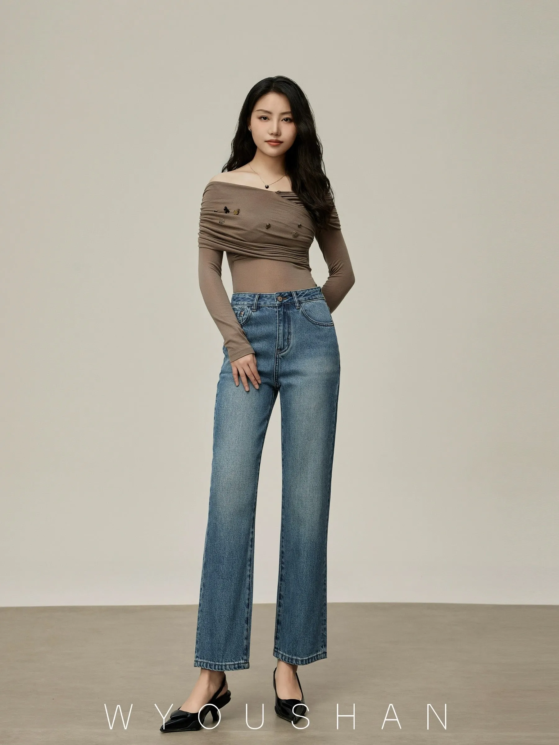 1602 Wang Youshan blue straight jeans for women high waist new summer 2024 cigarette pipe pants for small people