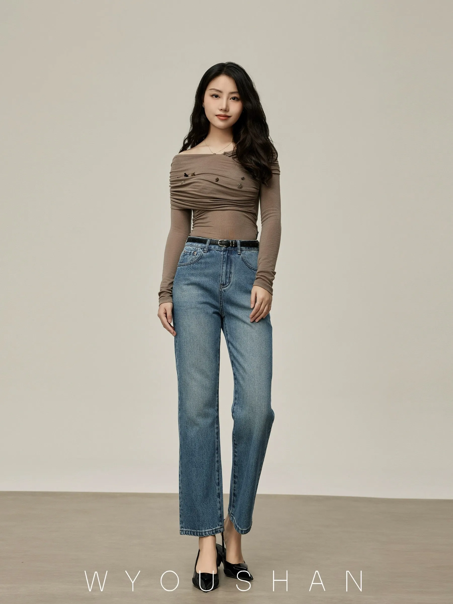 1602 Wang Youshan blue straight jeans for women high waist new summer 2024 cigarette pipe pants for small people