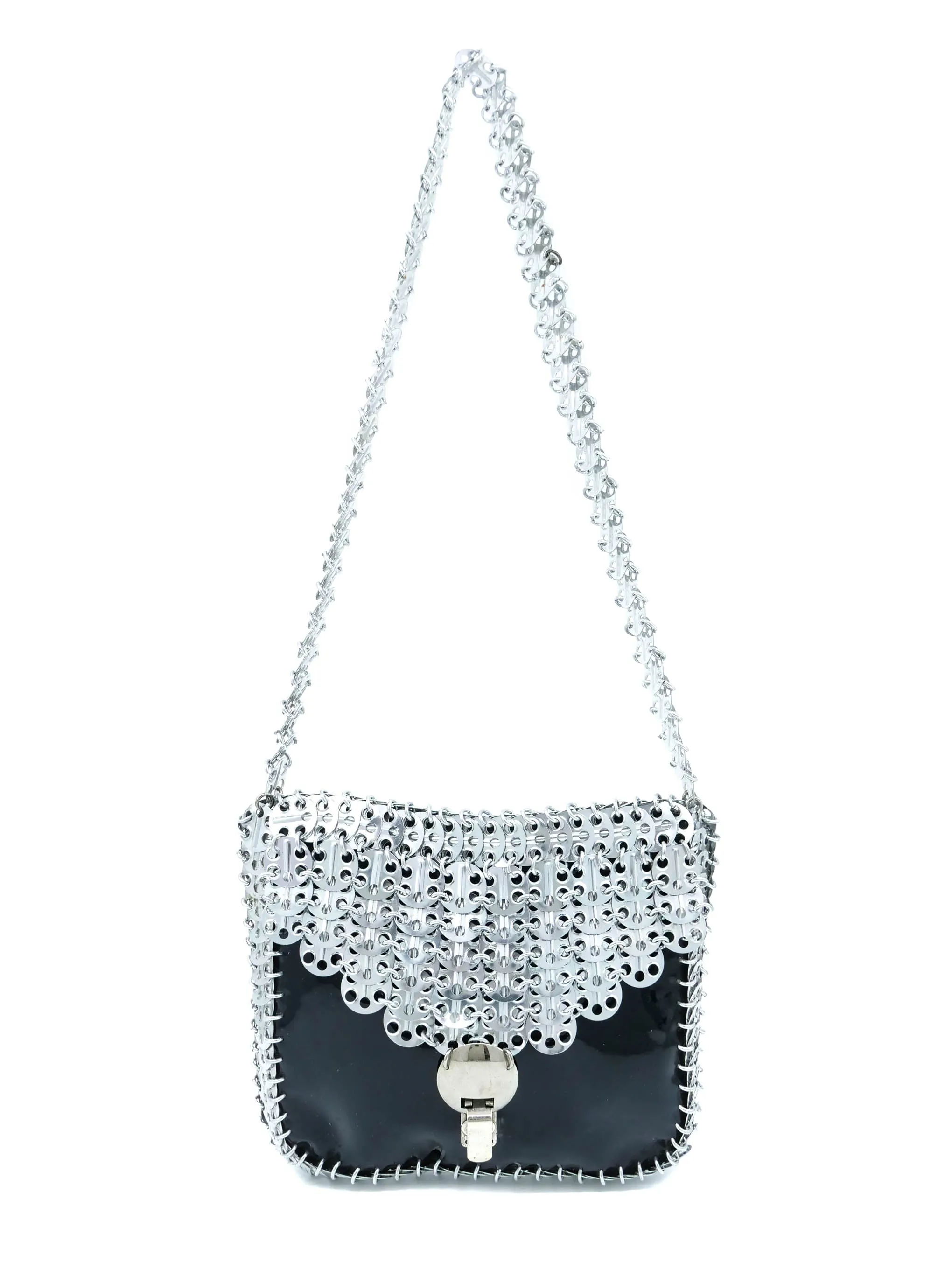 1960s Chainmail Accented Patent Shoulder Bag