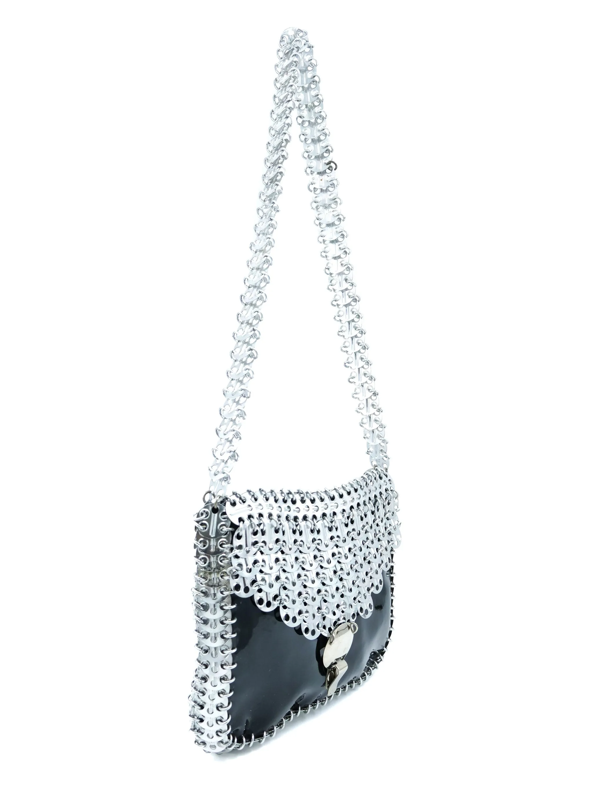 1960s Chainmail Accented Patent Shoulder Bag