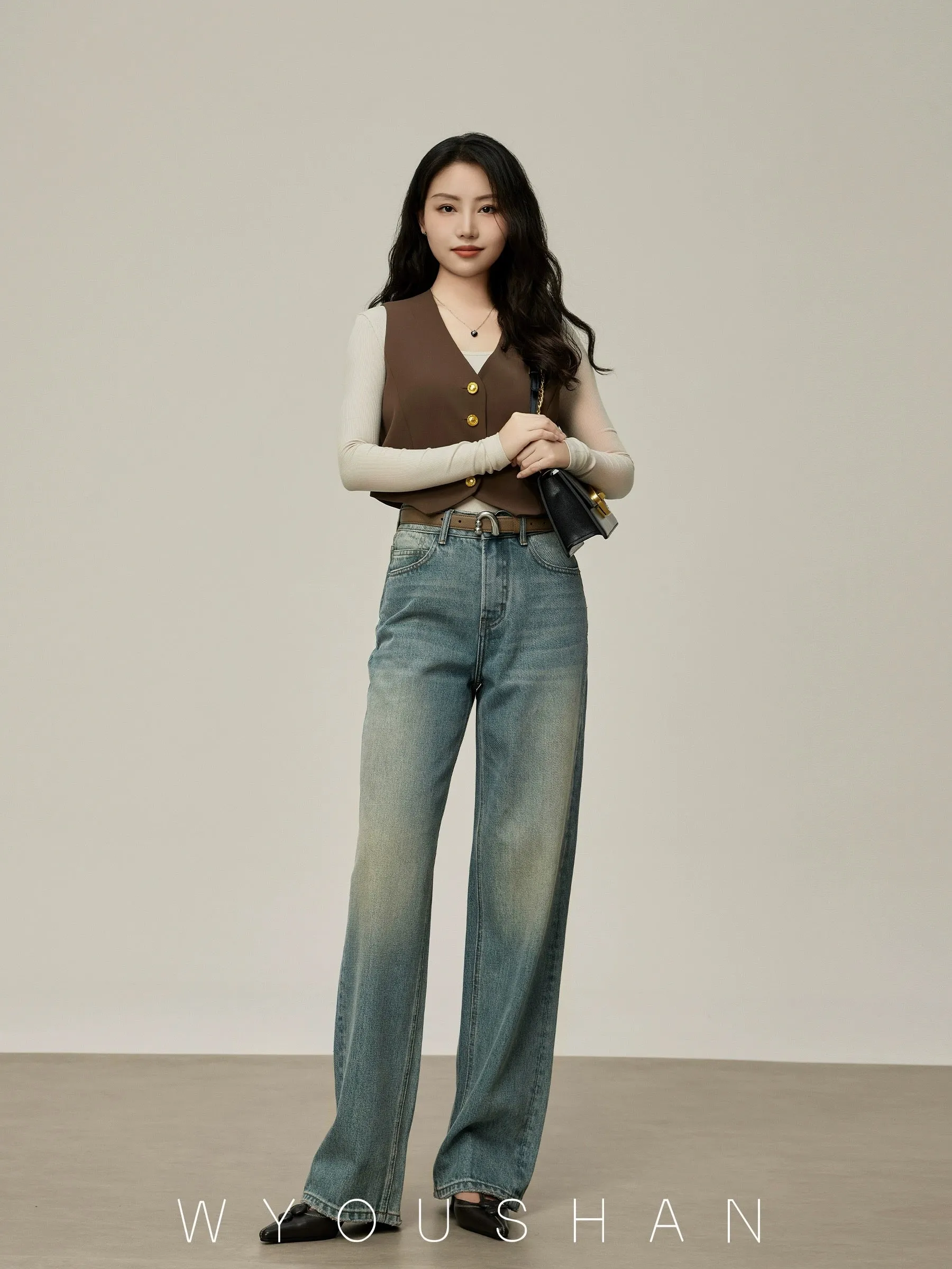 5202 Wang Youshan Retro High Waist Jeans Women's Loose New Style 2024 Summer Straight Pants Wide Leg Pants