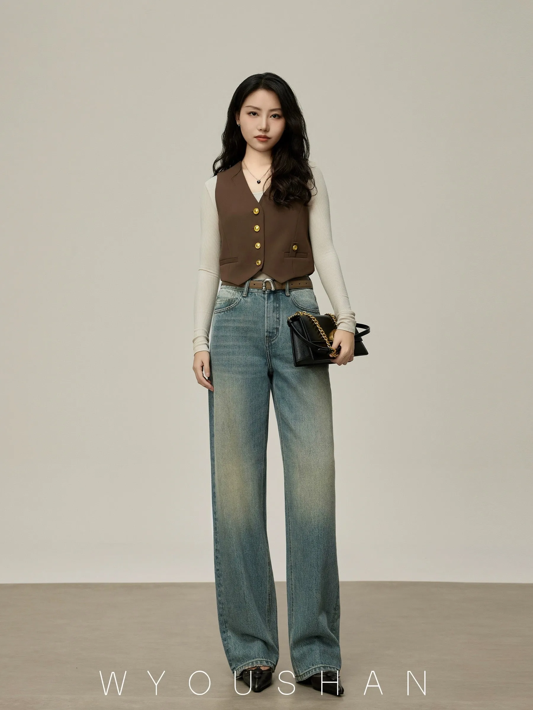 5202 Wang Youshan Retro High Waist Jeans Women's Loose New Style 2024 Summer Straight Pants Wide Leg Pants