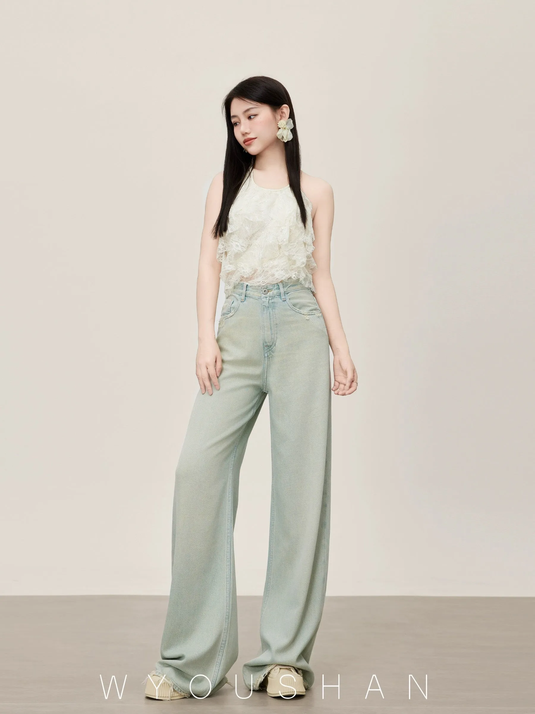 5302 Wang Youshan wide leg jeans women's high waist new style 2024 summer thin straight trousers loose pants