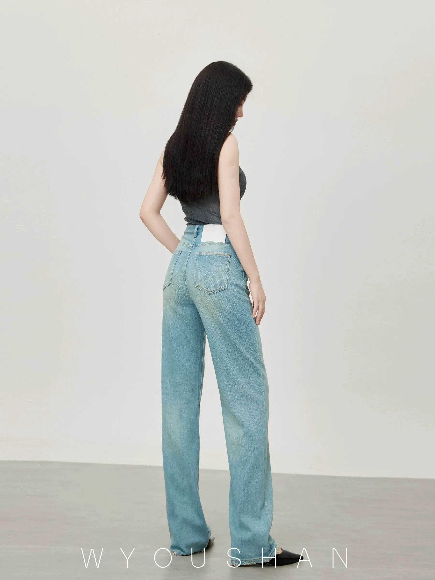 5303 Wang Youshan wide leg jeans women's high waist new 2024 summer thin straight trousers loose pants