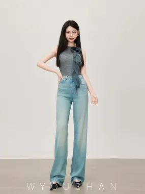 5303 Wang Youshan wide leg jeans women's high waist new 2024 summer thin straight trousers loose pants