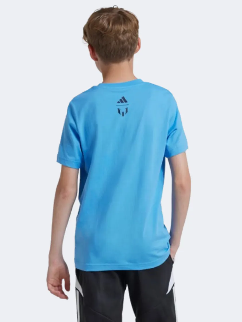 Adidas Messi Boys Football T-Shirt Blue Burst