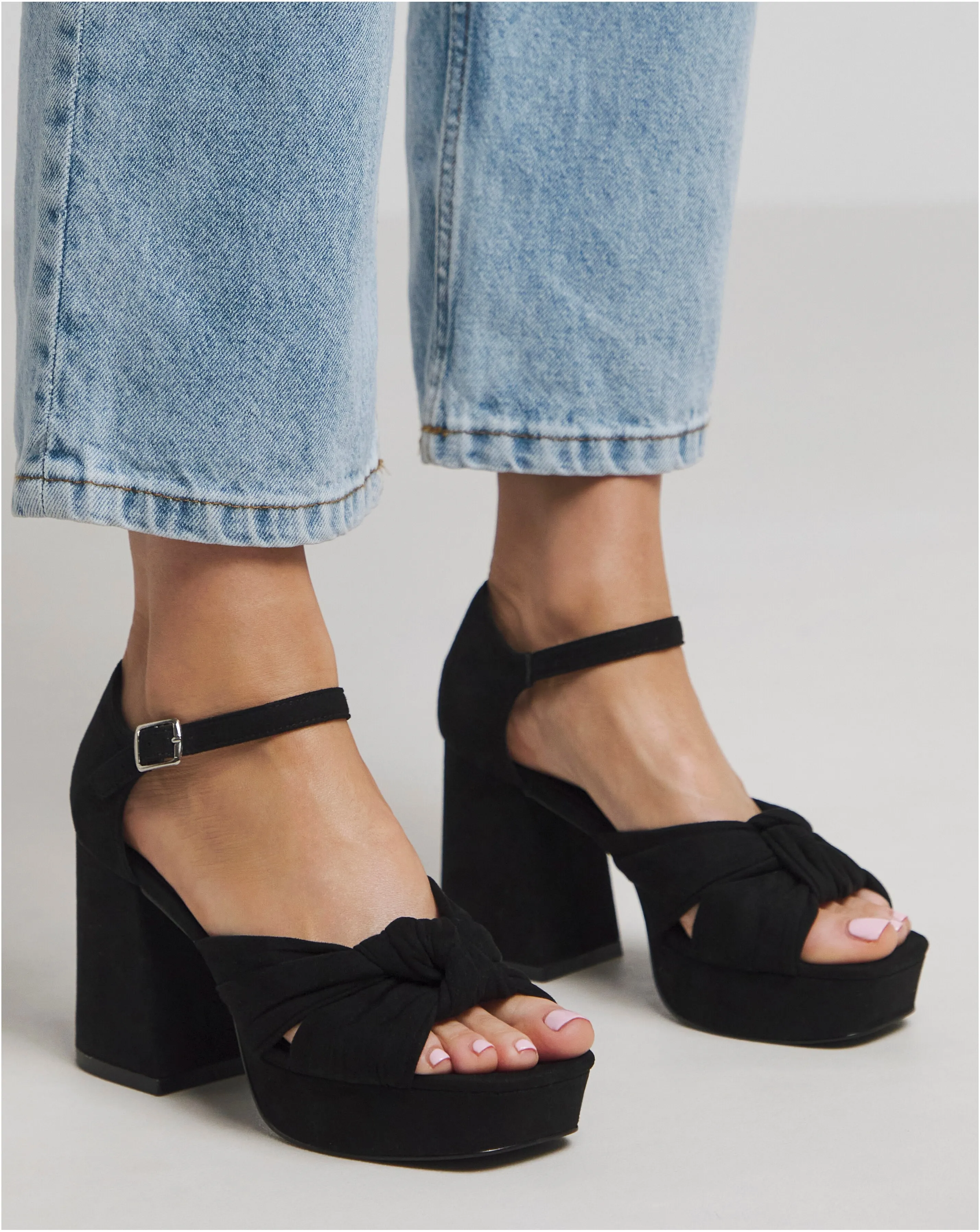 Agnes Knot Detail Platform Sandals Wide E Fit | Simply Be