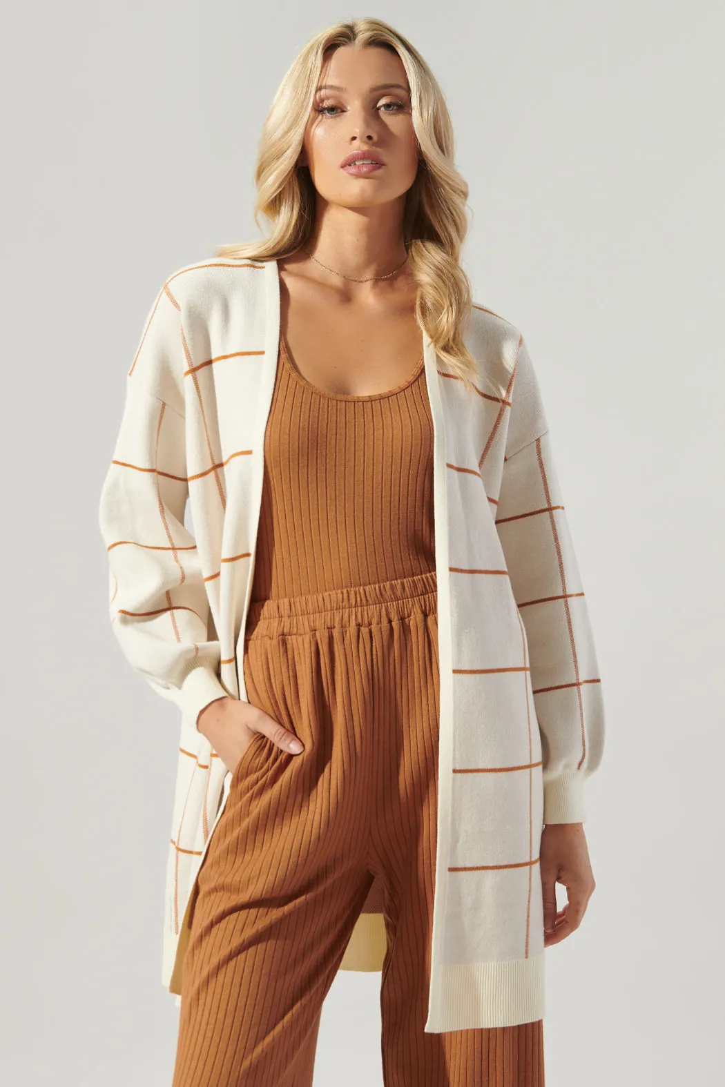 Alicia Windowpane Open Front Cardigan