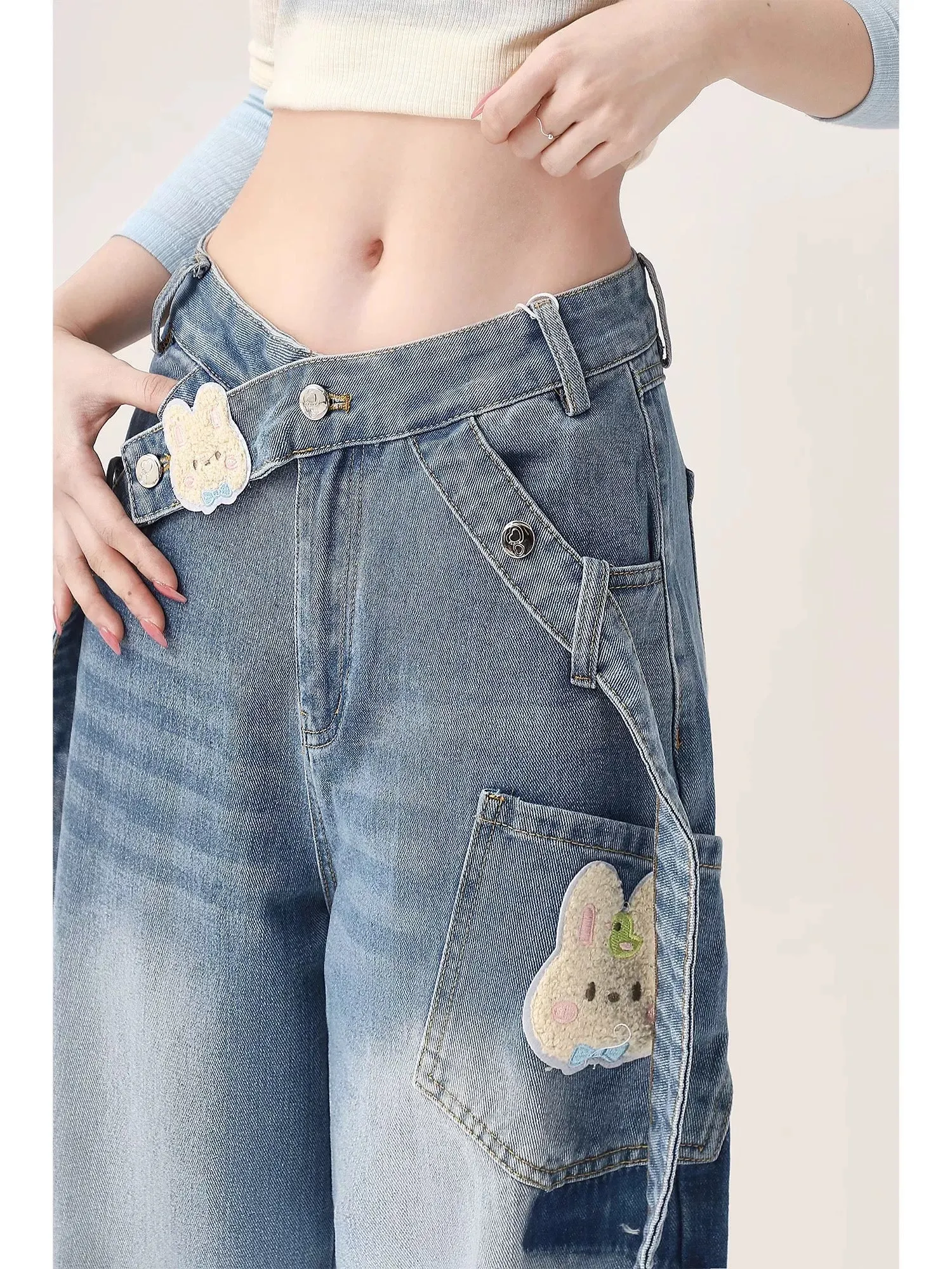 American wide-leg jeans for women 2024 summer new design small workwear high-waisted loose straight pants