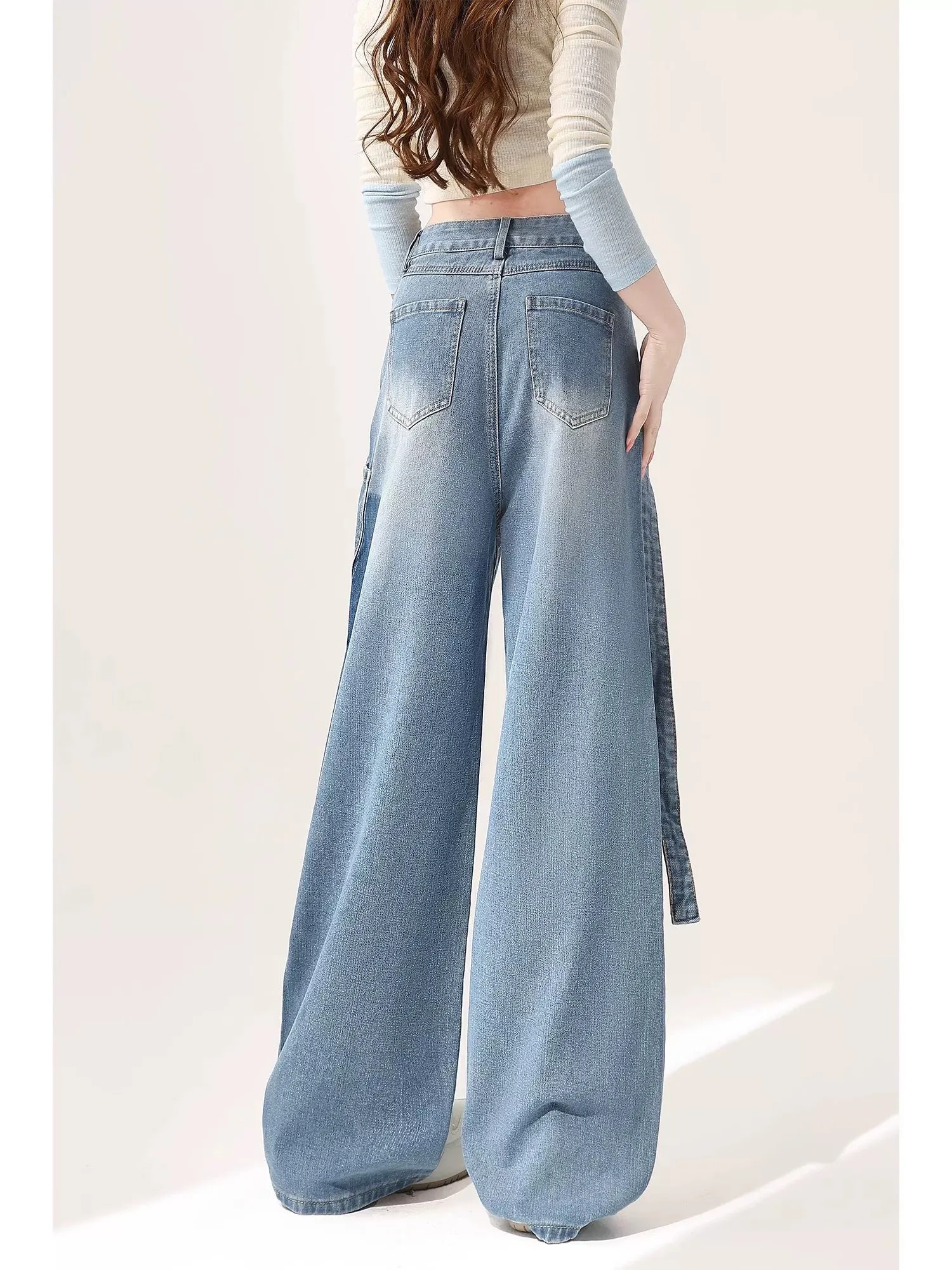 American wide-leg jeans for women 2024 summer new design small workwear high-waisted loose straight pants