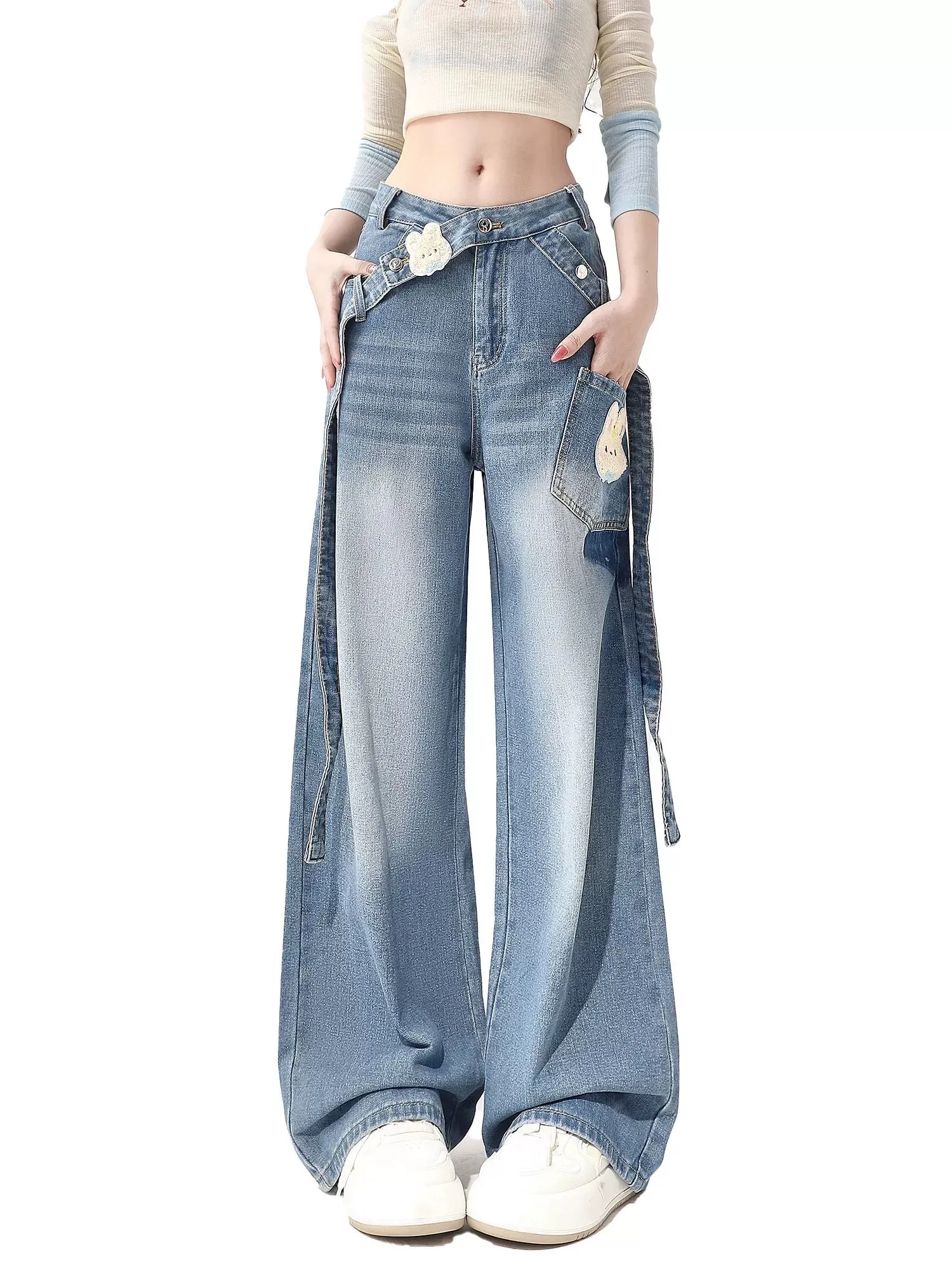 American wide-leg jeans for women 2024 summer new design small workwear high-waisted loose straight pants