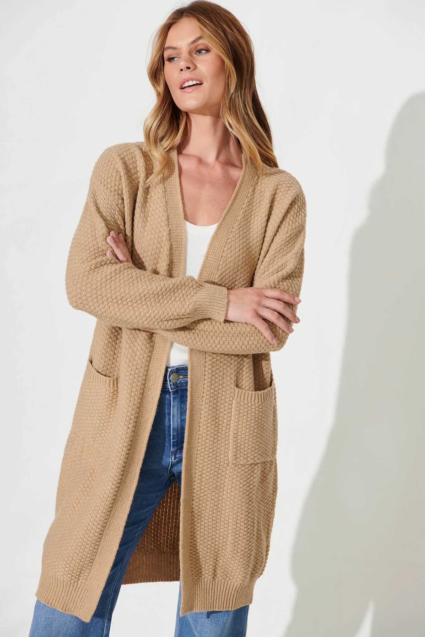 Arvon Knit Cardigan In Camel Wool Blend