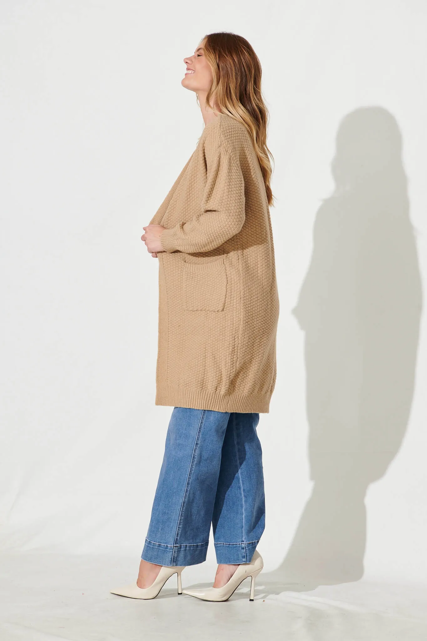 Arvon Knit Cardigan In Camel Wool Blend