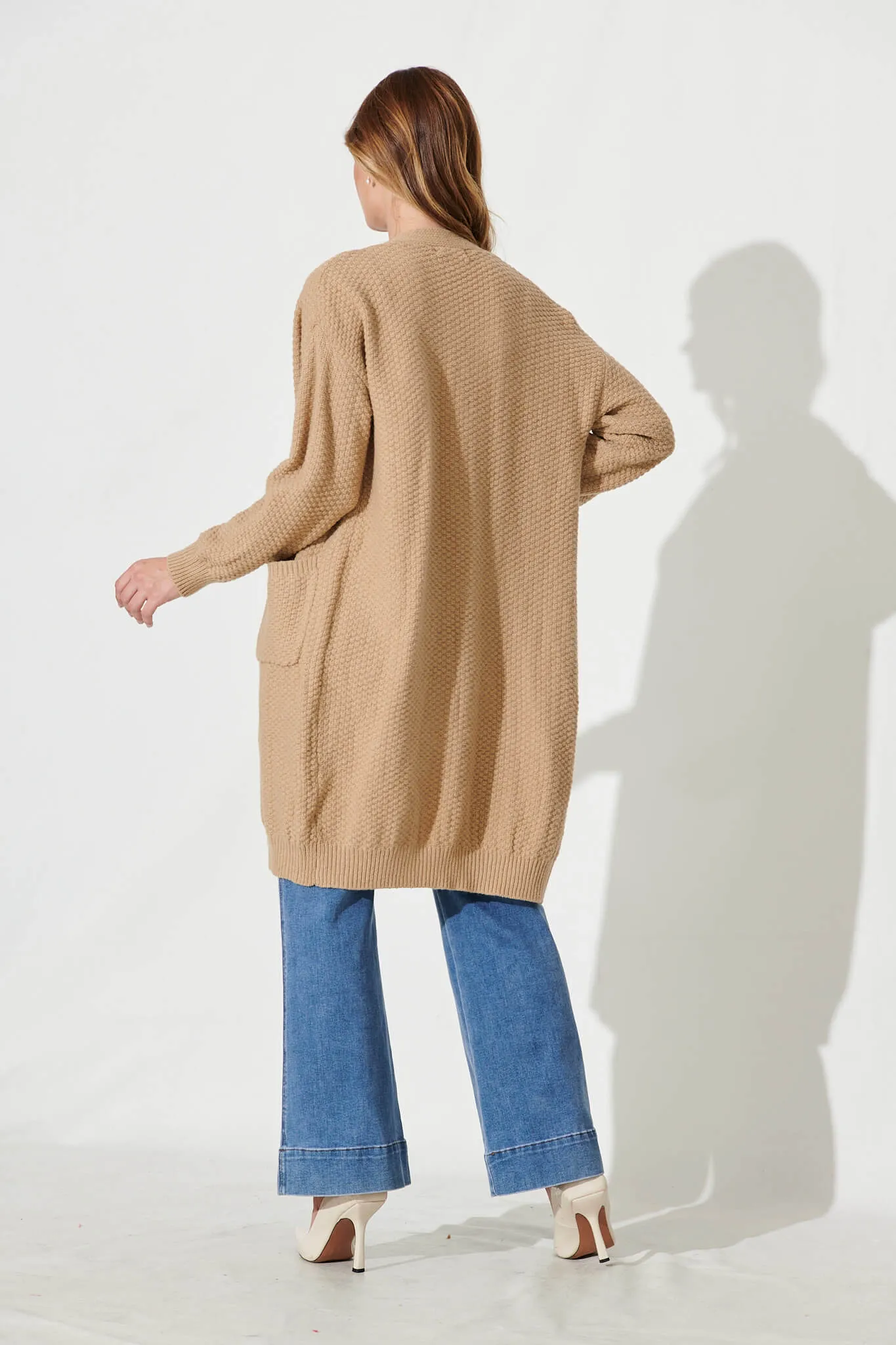 Arvon Knit Cardigan In Camel Wool Blend