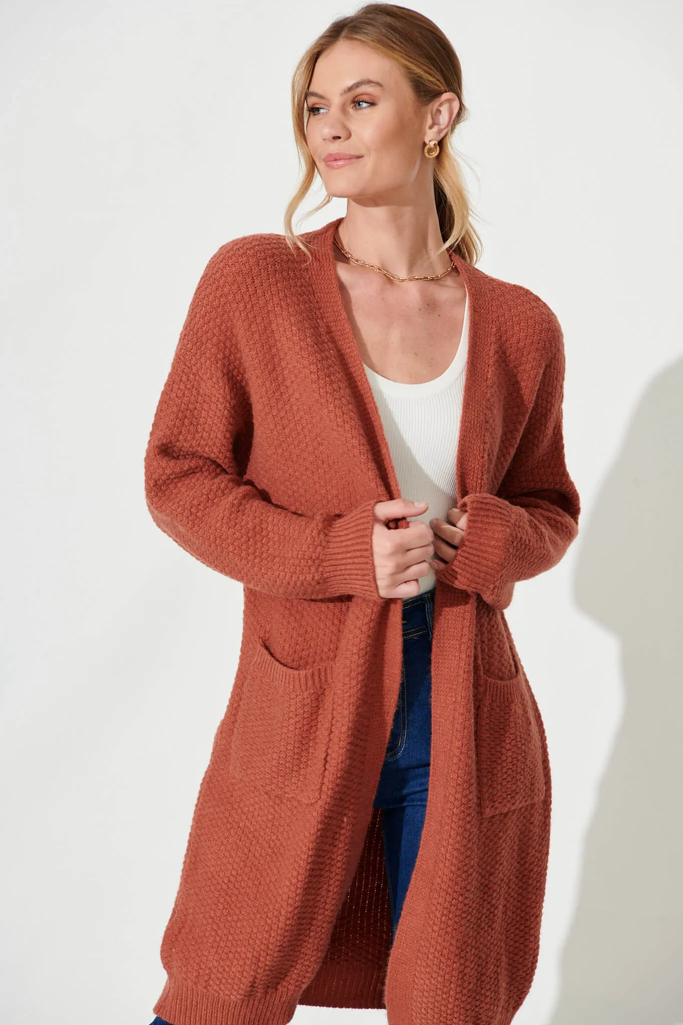 Arvon Knit Cardigan In Rust Wool Blend