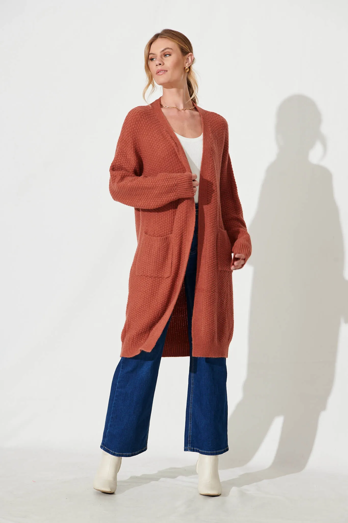 Arvon Knit Cardigan In Rust Wool Blend