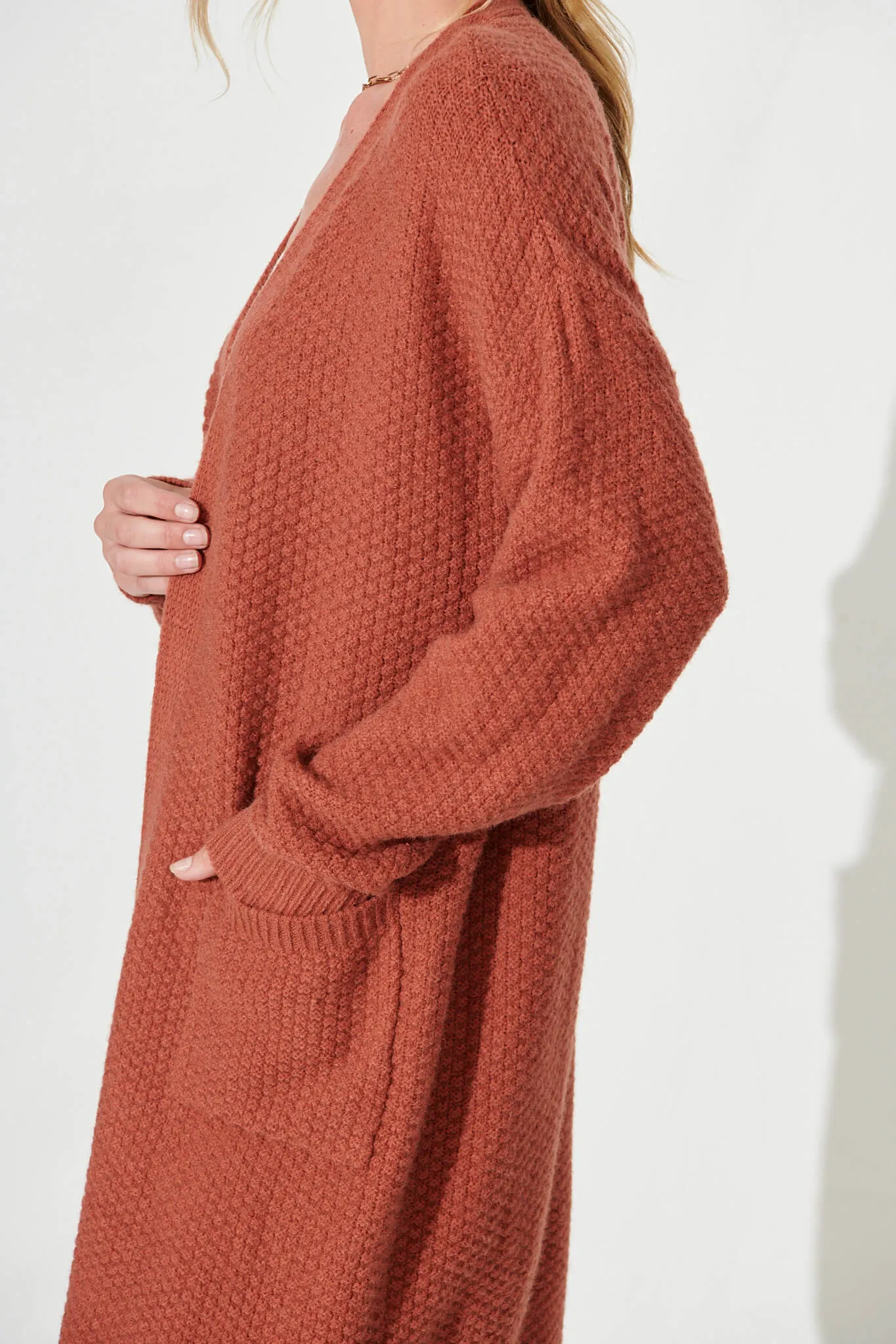 Arvon Knit Cardigan In Rust Wool Blend