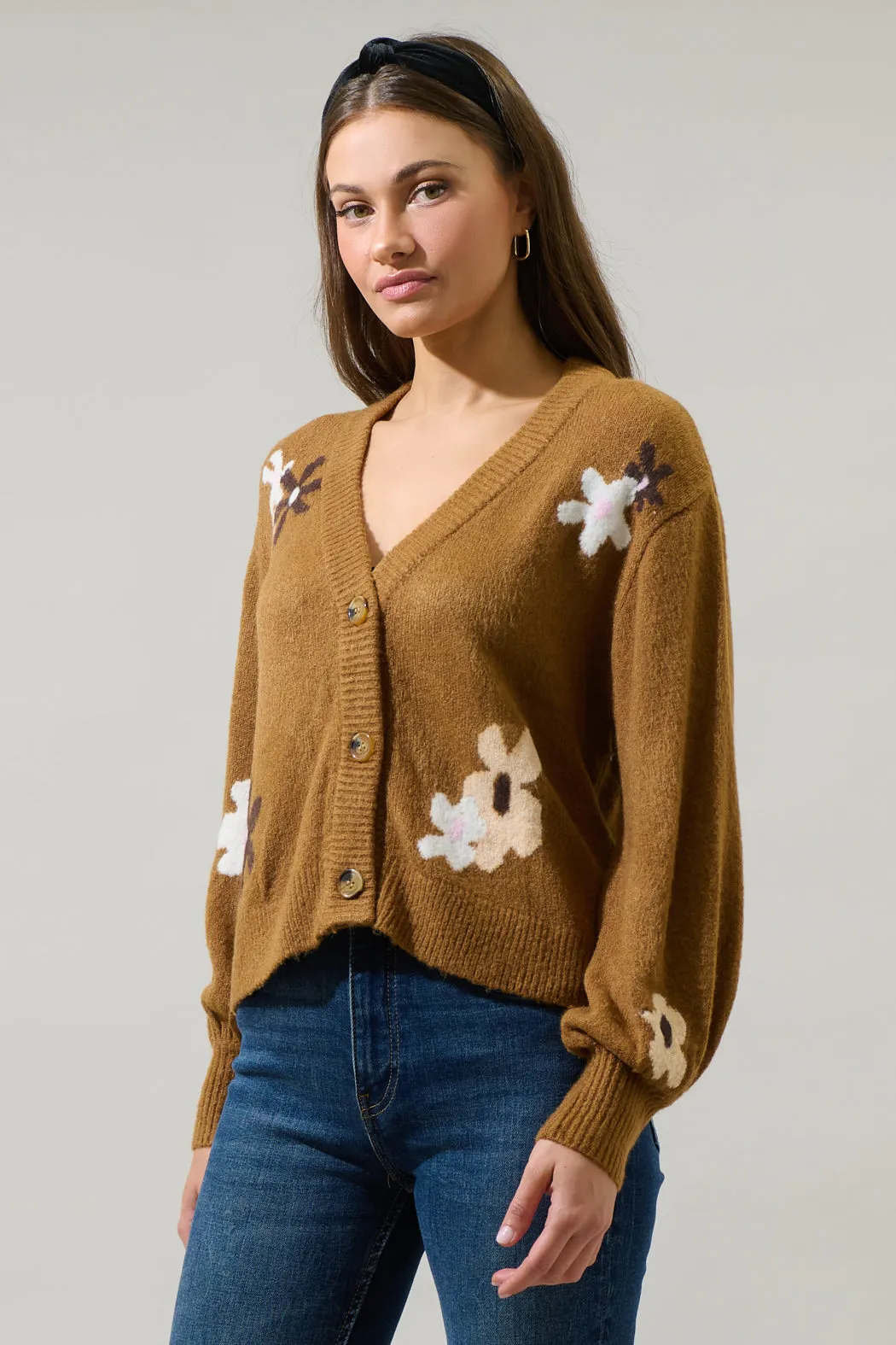 Bendra Floral Ballon Sleeve Cropped Cardigan