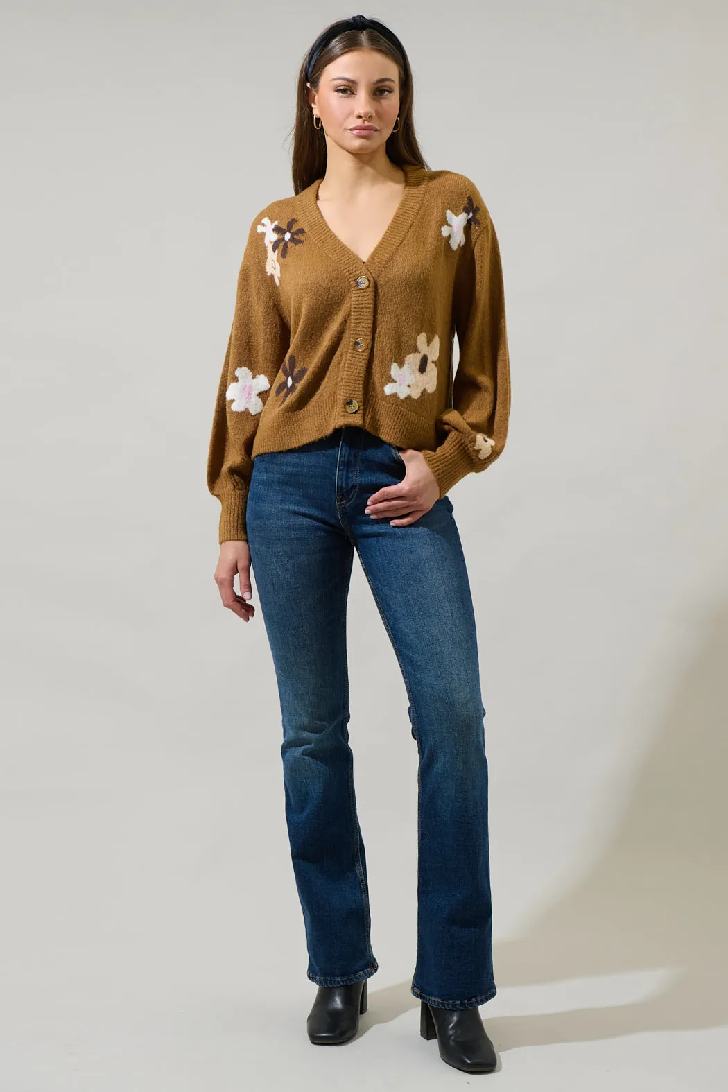 Bendra Floral Ballon Sleeve Cropped Cardigan