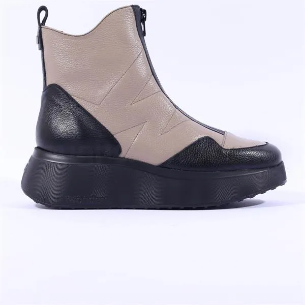 Beti Front Zip Platform Boot - Taupe Black Leather