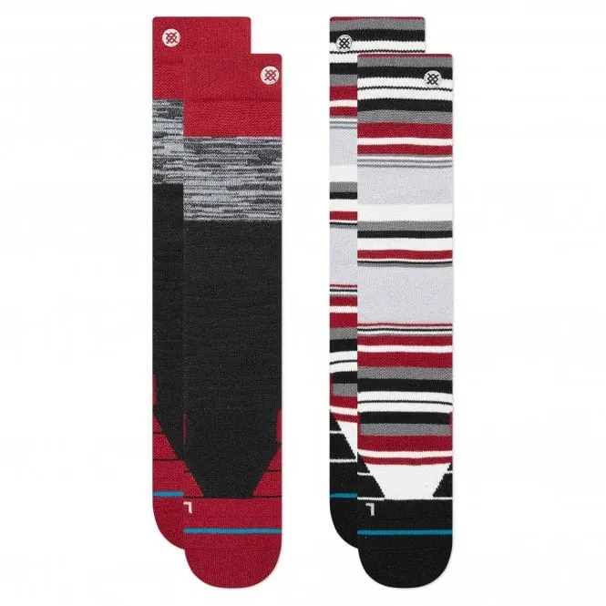 Blocked 2 Pack Performance Snowboard Socks - Red