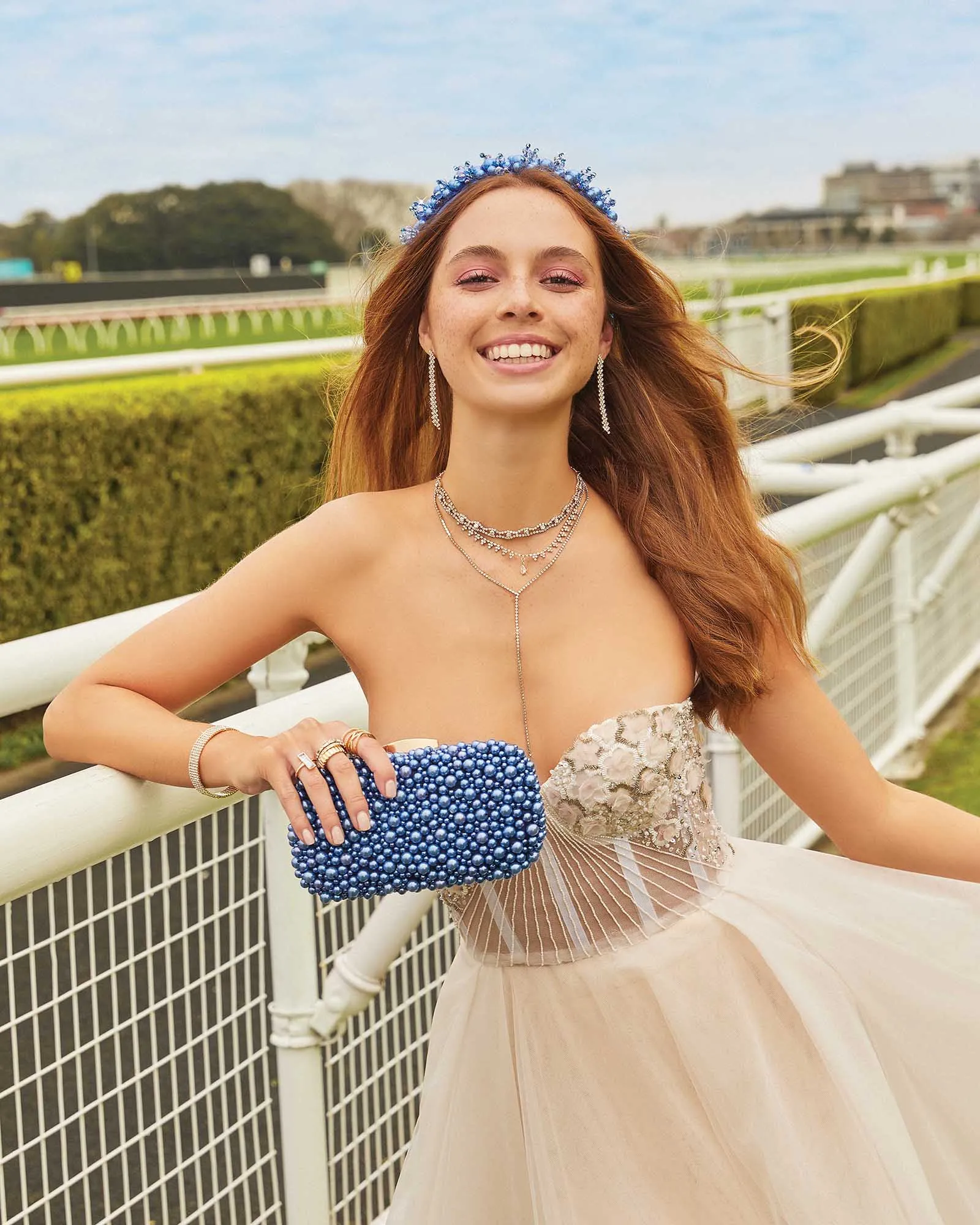 Blue Alina Beaded Clutch Bag