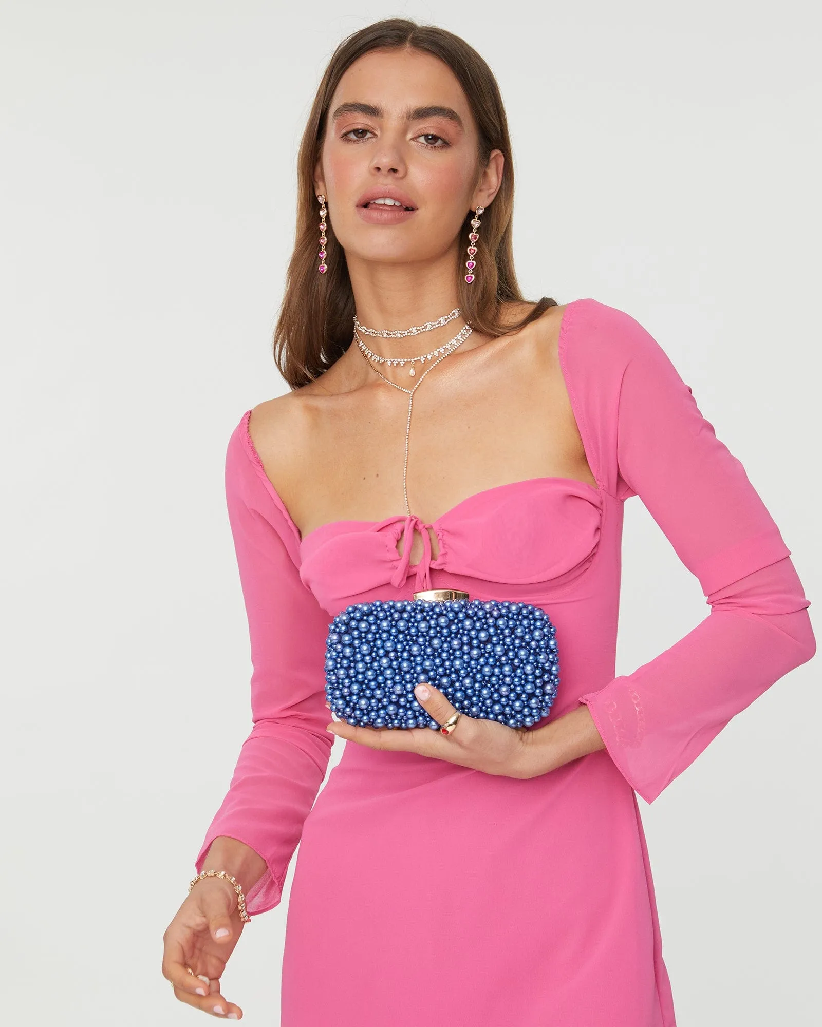 Blue Alina Beaded Clutch Bag