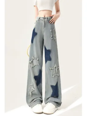 (Bn sao) Black Graffiti American Jeans Summer 2024 New Women's Design Loose Straight High Waisted Wide Leg Pants