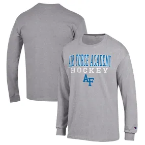 Champion Air Force Falcons Heather Gray Stack Logo Hockey Powerblend Long Sleeve T-Shirt