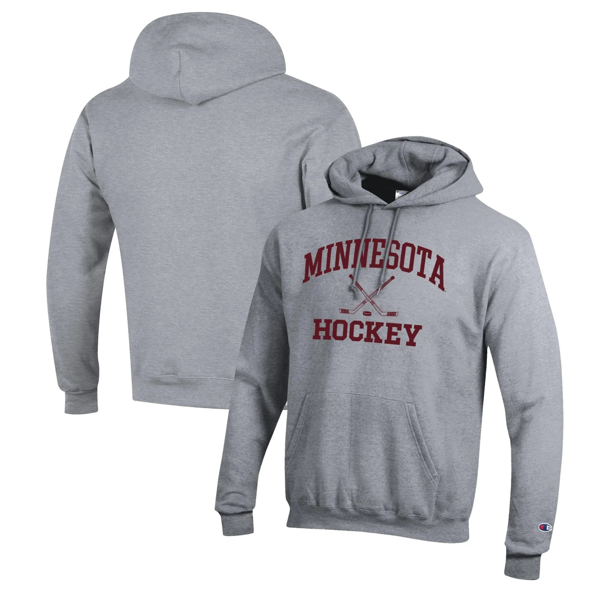 Champion Minnesota Golden Gophers Heather Gray Hockey Icon Powerblend Pullover Hoodie