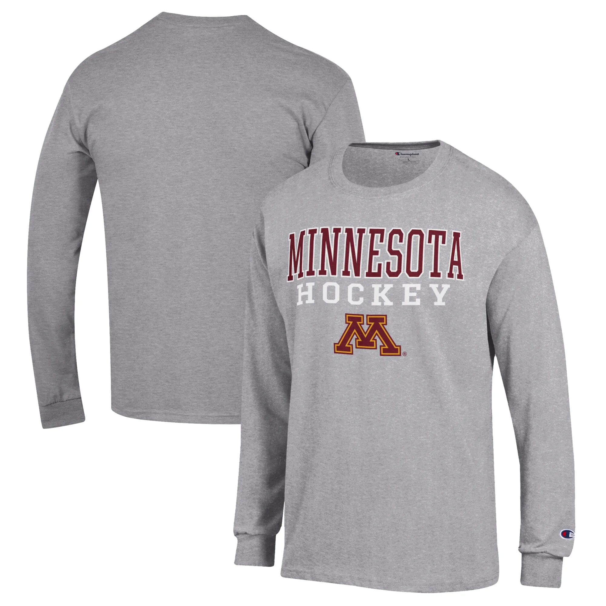 Champion Minnesota Golden Gophers Heather Gray Stack Logo Hockey Powerblend Long Sleeve T-Shirt