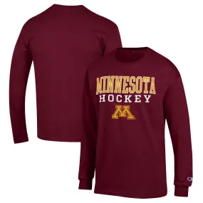 Champion Minnesota Golden Gophers Maroon Stack Logo Hockey Powerblend Long Sleeve T-Shirt