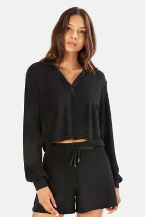 Charlie Cropped Long Sleeve Polo - Black