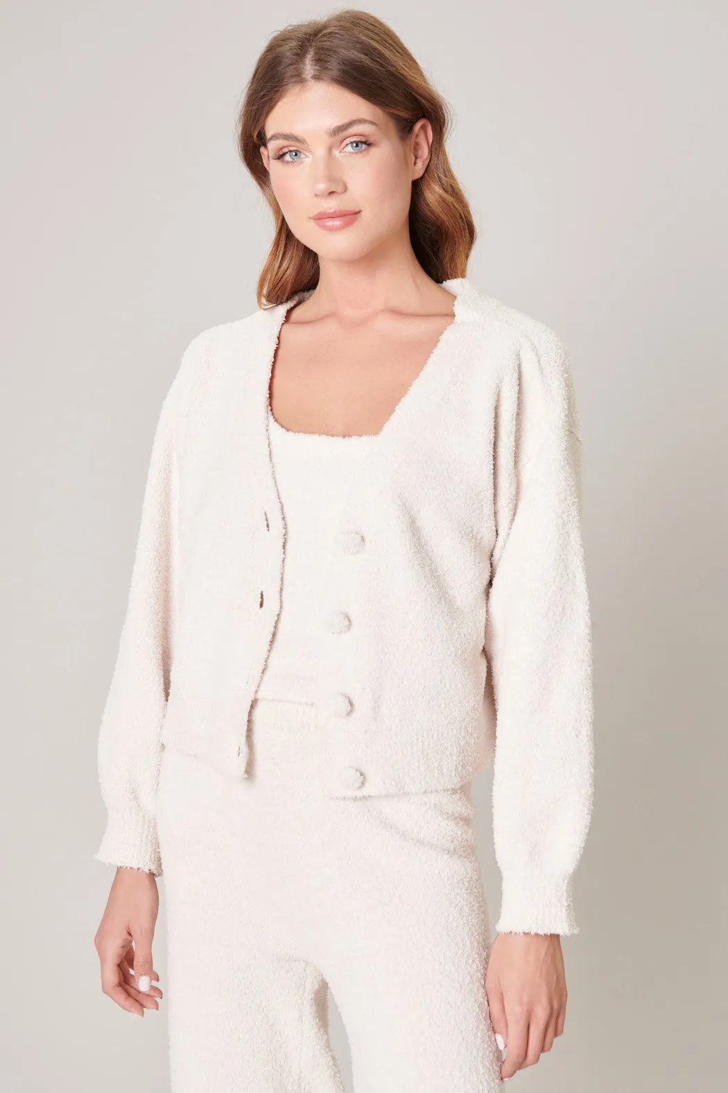 Cloud Nine Fuzzy Button Front Cardigan