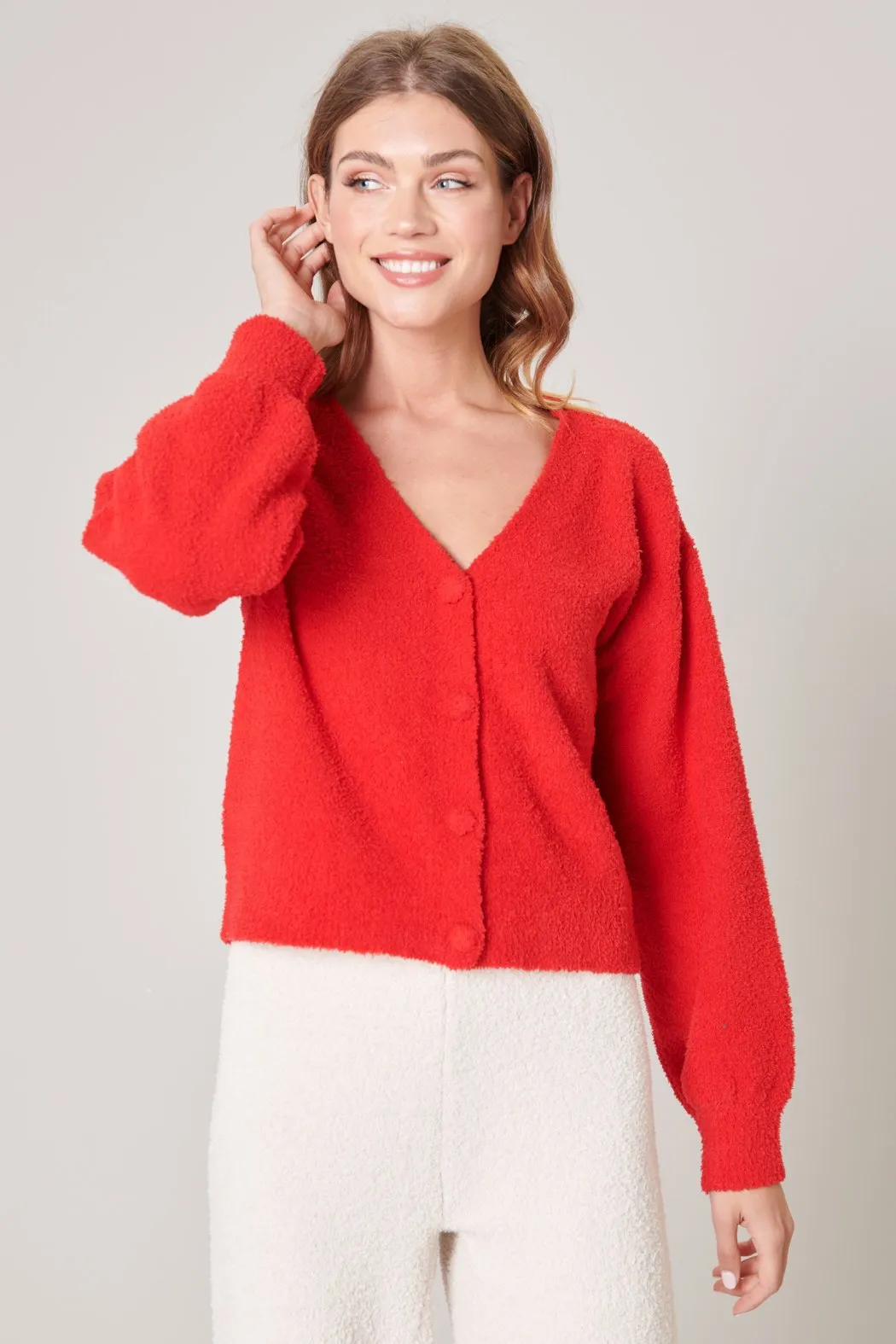 Cloud Nine Fuzzy Button Front Cardigan