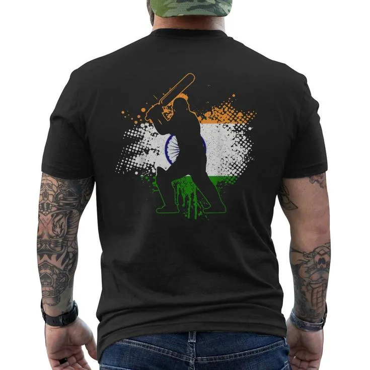 Cricket Player Indian Flag Vintage Cricket India Men's T-shirt Back Print