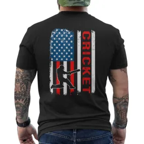 Cricket Usa American Flag Cricket Player Men's T-shirt Back Print