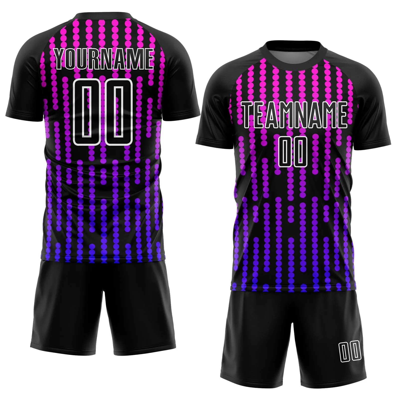 Custom Black Purple-Pink Lines Sublimation Soccer Uniform Jersey