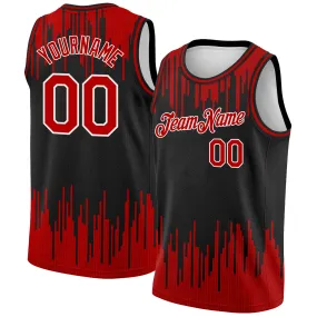 Custom Black Red-White Abstract Vertical Lines Authentic City Edition Basketball Jersey