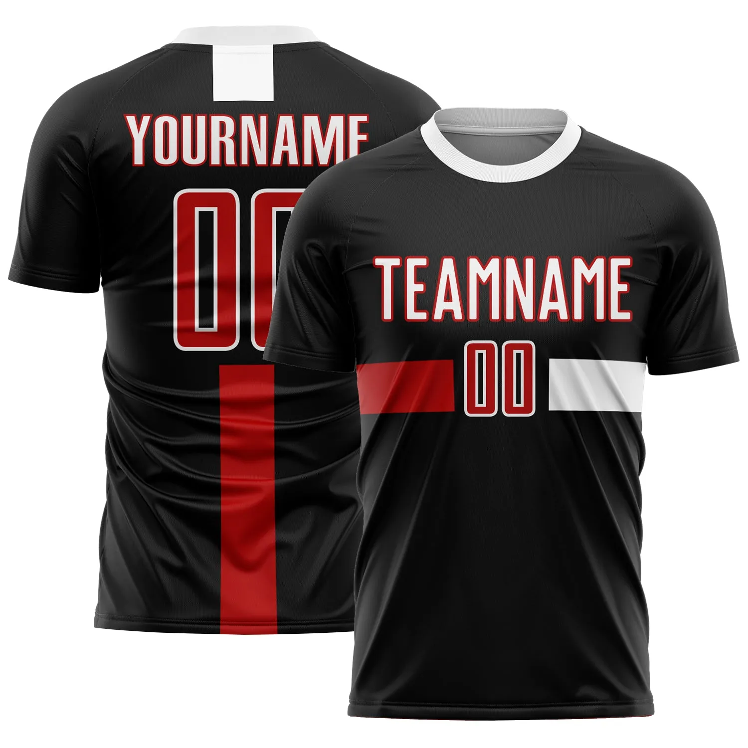 Custom Black Red-White Sublimation Soccer Uniform Jersey