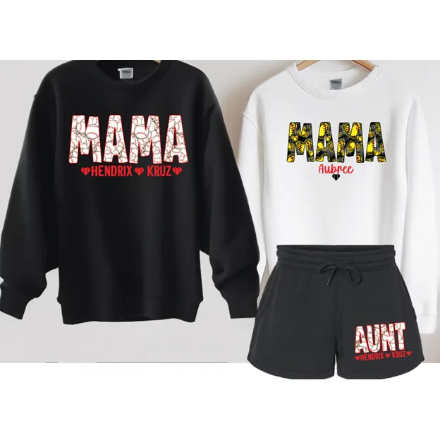 CUSTOM Name Baseball/Softbal/Soccer/ any* SPORTS Set with Sweatshirt or Tee (mama, aunt ect)