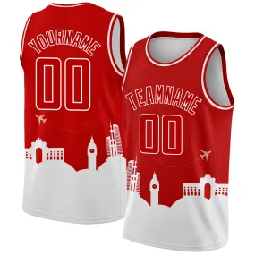 Custom Red White Holiday Travel Monuments Silhouette Authentic City Edition Basketball Jersey