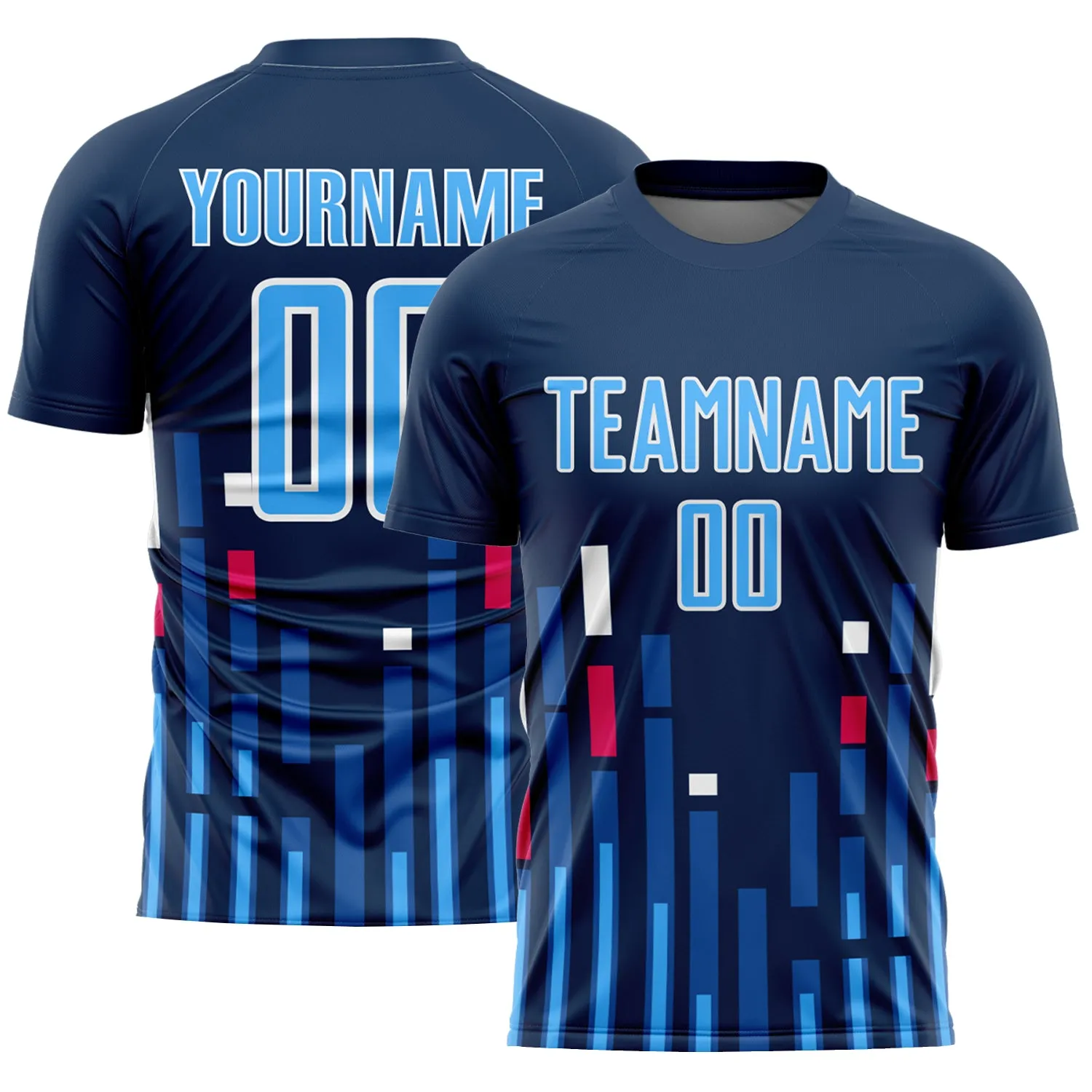 Custom US Navy Blue Sky Blue-White Lines Sublimation Soccer Uniform Jersey