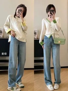 Dading homemade high proportion of Tencel and Hemp! 3D pressed pleated whiskers wide leg pants for women high waist straight jea