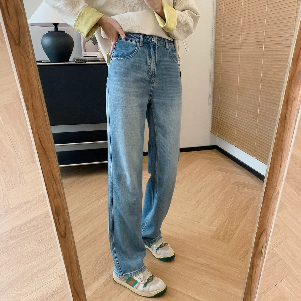 Dading homemade high proportion of Tencel and Hemp! 3D pressed pleated whiskers wide leg pants for women high waist straight jea