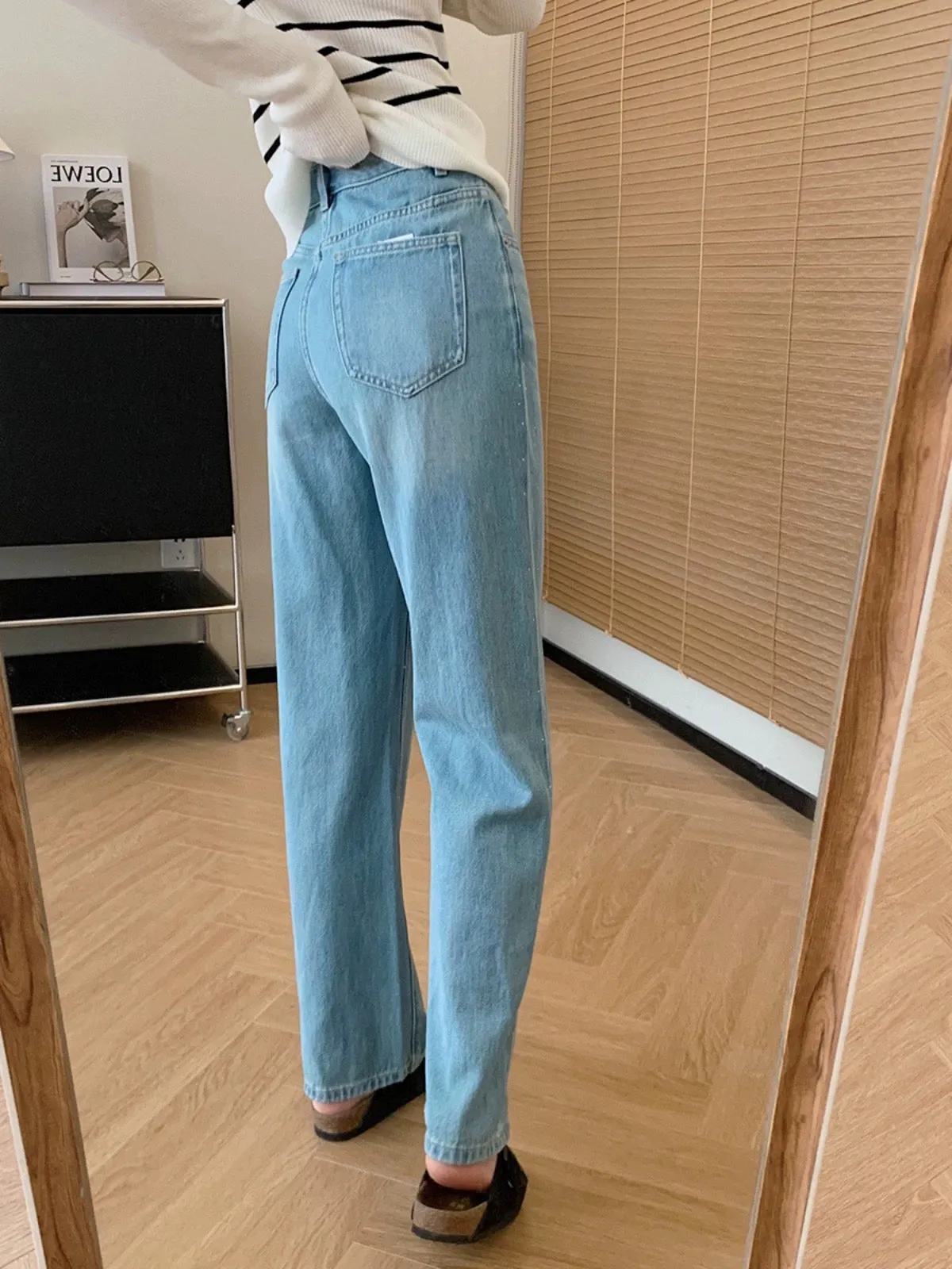 Dading homemade sea salt hot diamond! Light color lyocell handmade white wide leg pants for women spring and summer high waist j