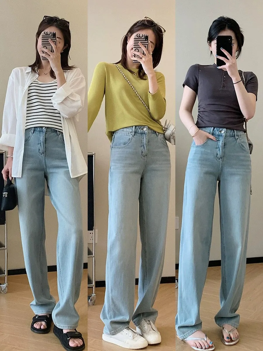 Dading homemade sea salt oxygen blue! Limited Edition Four-Way Stretch Tencel Straight Leg Wide Leg Pants Women's Loose Drapey J