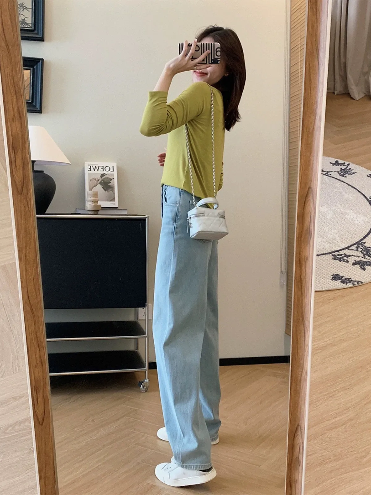 Dading homemade sea salt oxygen blue! Limited Edition Four-Way Stretch Tencel Straight Leg Wide Leg Pants Women's Loose Drapey J