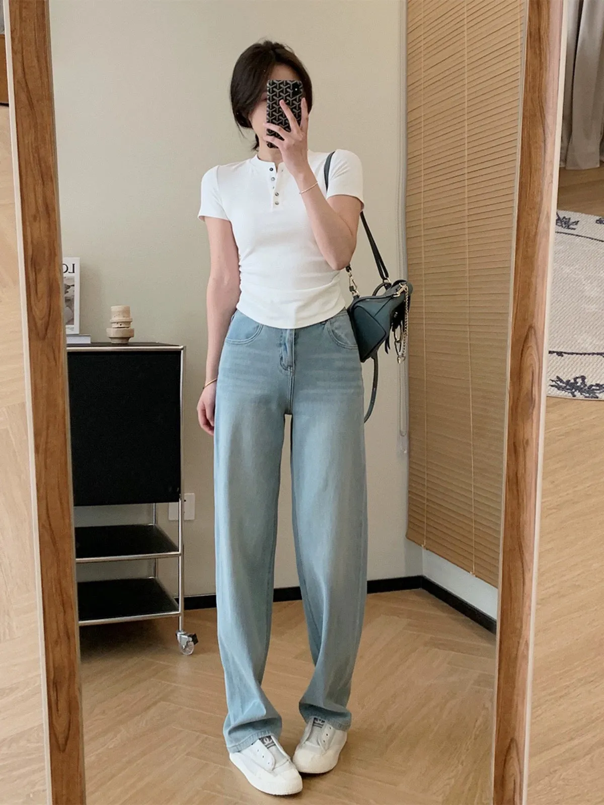 Dading homemade sea salt oxygen blue! Limited Edition Four-Way Stretch Tencel Straight Leg Wide Leg Pants Women's Loose Drapey J