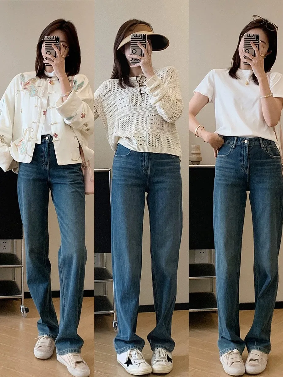 Dading homemade upgraded four-way stretch lyocell stonewashed narrow wide-leg pants for women with pear-shaped body jeans